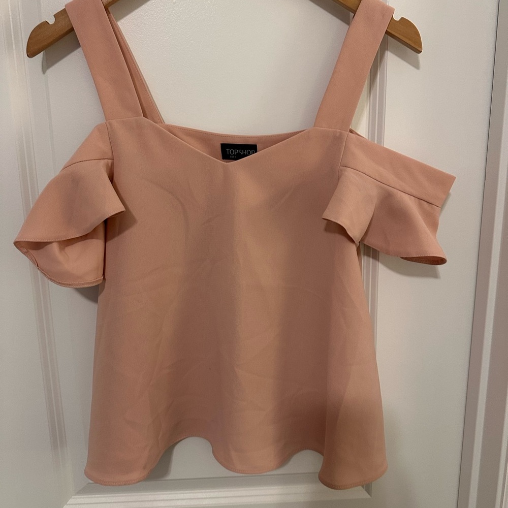 Topshop Pink Ruffled Off-Shoulder Tank Top